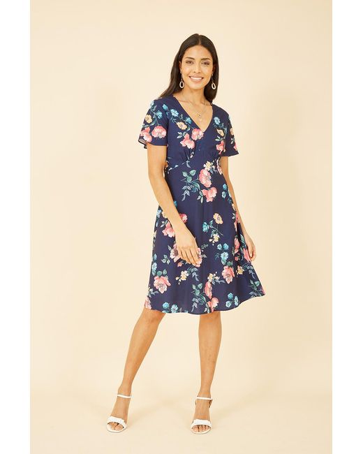 Yumi' Blue Kimono Sleeve Skater Dress