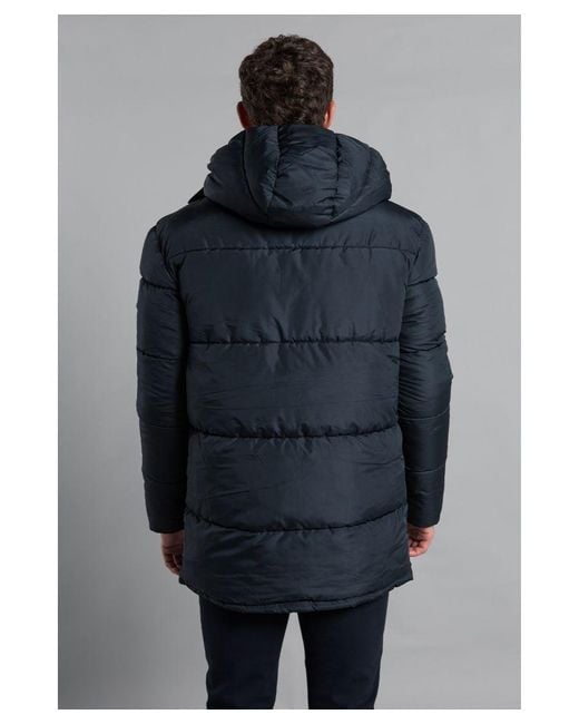 French Connection Blue Hooded Padded Parka Longline Jacket for men