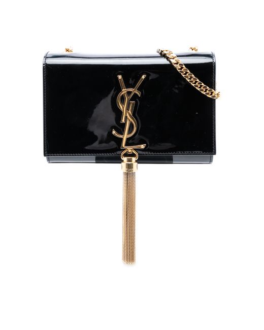 Saint Laurent Black Pre-Owned Small Patent Monogram Kate Tassel Crossbody