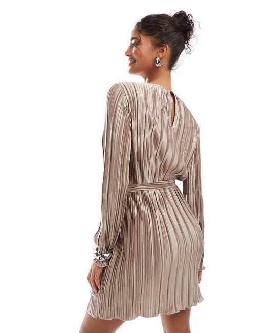 Vero Moda Natural Tie Waist Plisse Mini Dress