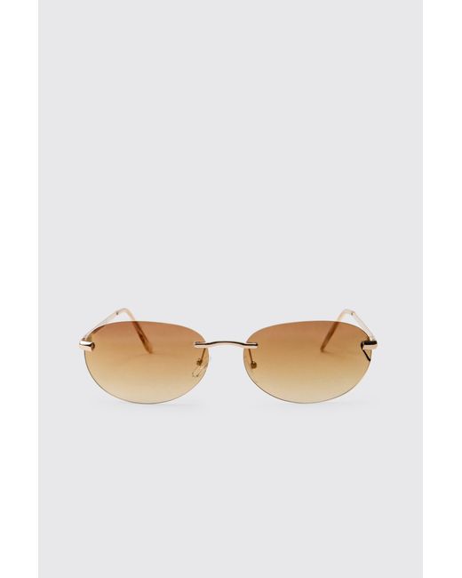 BoohooMAN White Rimless Tinted Oval Sunglasses for men