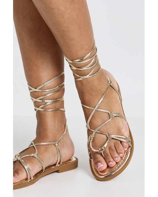 Boohoo Natural Wrap Around Metallic Gladiator Sandals