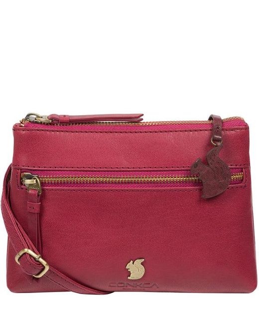Conkca Red 'Sweetie' Orchid Leather Cross Body Bag