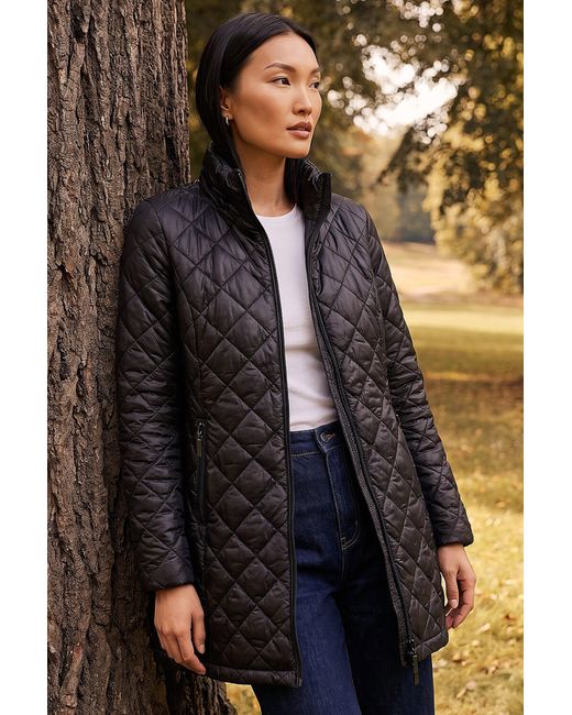 Roman Black Two Tone Diamond Quilted Coat