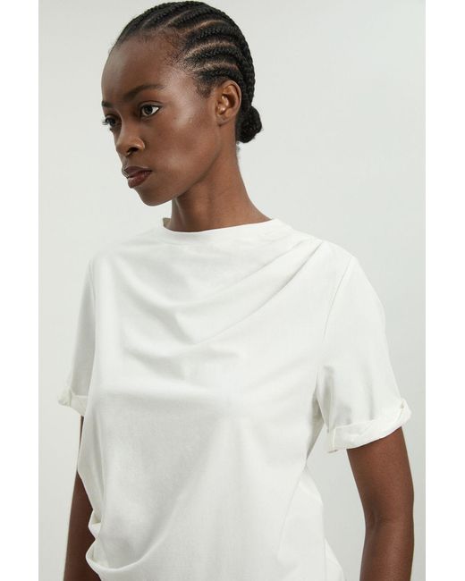 Karen Millen White Cotton Jersey Gathered Detail T-Shirt