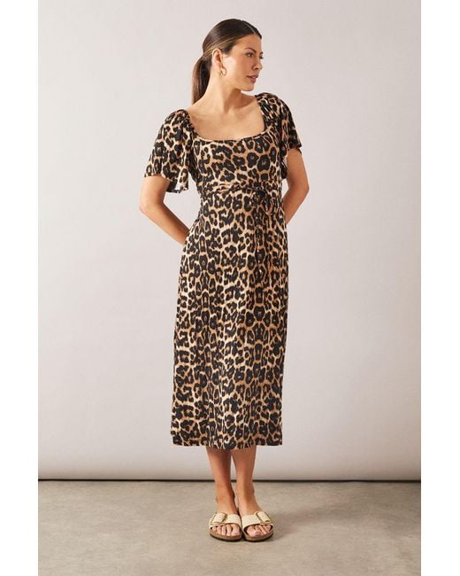 Wallis Natural Leopard Split Sleeve Viscose Jersey Midi Dress