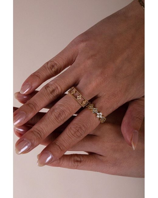 SVNX Brown Diamante Clover Ring