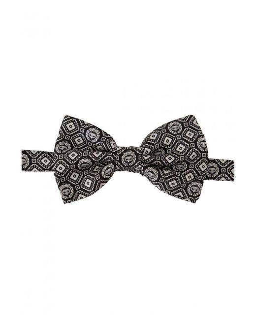 Dolce & Gabbana Black White 100% Silk Adjustable Neck Papillon Tie for men