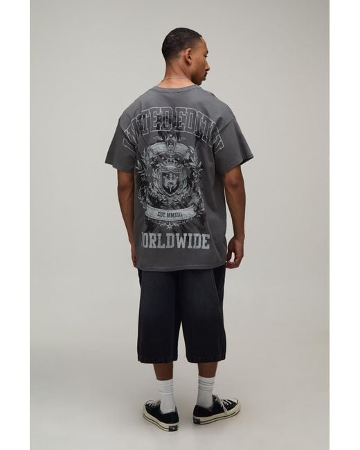 BoohooMAN Gray Oversized Limited Edition Over The Seams Print T-Shirt for men