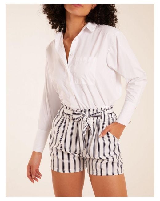 Blue Vanilla White Stripe Belted Shorts