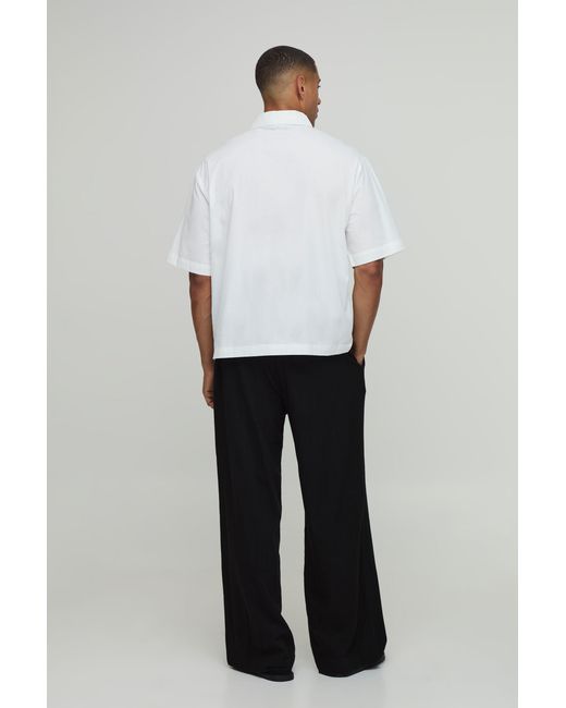 BoohooMAN White Oversized Boxy Quarter Zip Half Sleeve Shirt for men