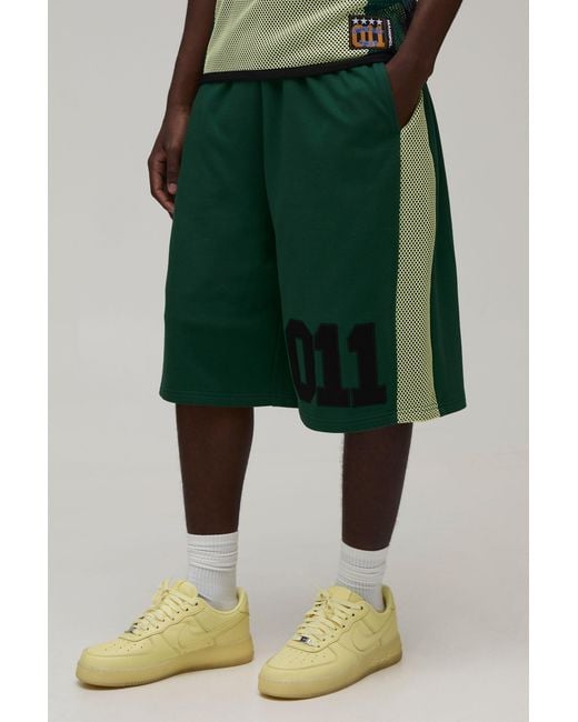 BoohooMAN Green Loopback Netted Panel 011 Jersey Jort for men