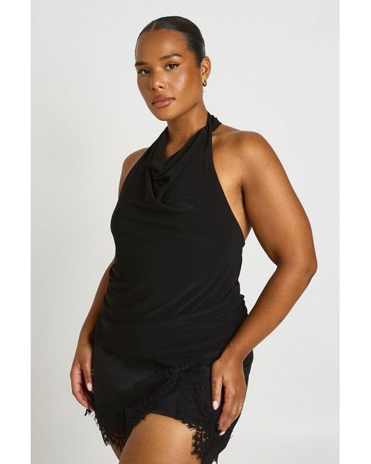 Boohoo Black Plus Twist Cowl Neck Top