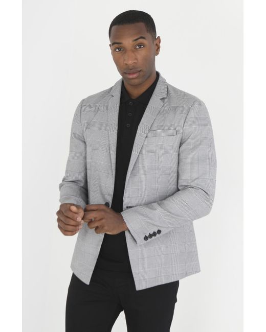 Brave Soul Gray 'Kerrington' Single-Breasted Check Blazer for men