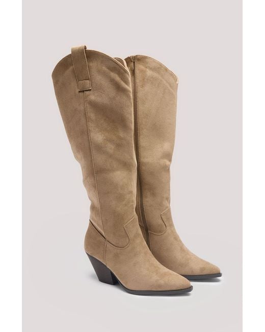 Boohoo Gray Faux Suede Basic Knee High Western Boots