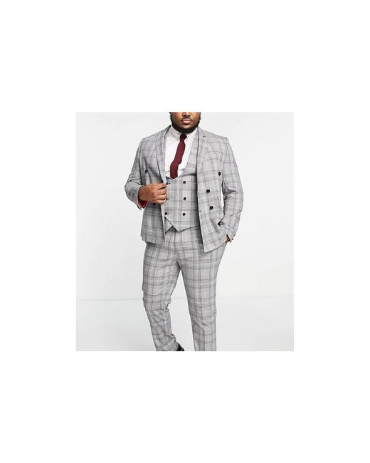 Twisted Tailor White Jose Plus Skinny Suit Jacket In Grey Prince Of Wales Check for men