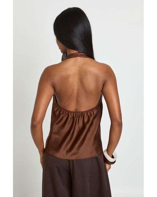 Boohoo Brown Halter Plunge Swing Cami Top