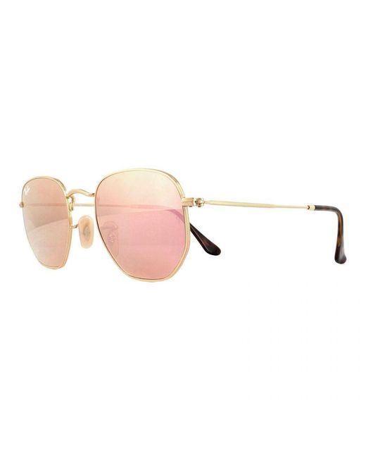 Ray-Ban Pink Sunglasses Hexagonal 3548N 001/Z2 Copper Flash Mirror Metal for men
