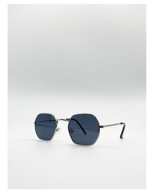 SVNX Blue Hexagon Metal Frame Sunglasses for men