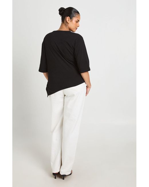 Boohoo Black Plus Asymmetric Hem Cinched Waist 3/4 Sleeve T-Shirt