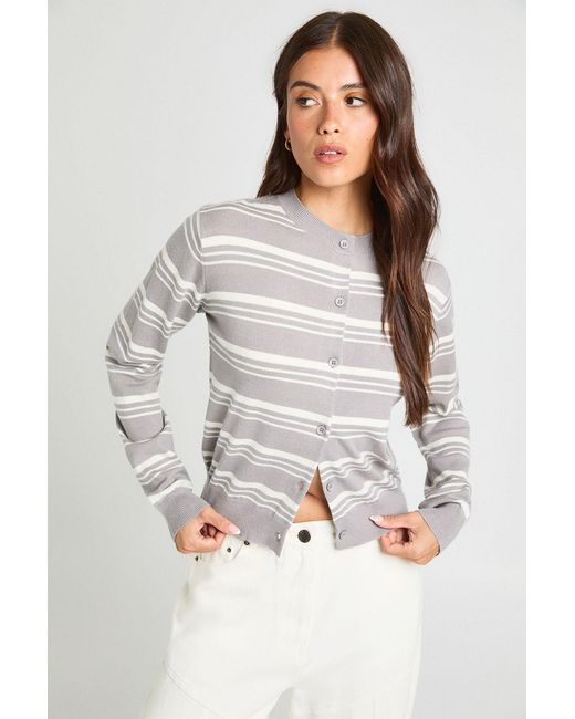 Boohoo White Super Soft Stripe Crew Neck Knitted Cardigan