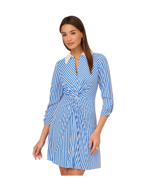 Adrianna Papell Blue Stripe Print Twist Dress
