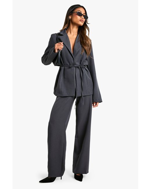 Boohoo Blue Marl Tailored Straight Leg Trouser