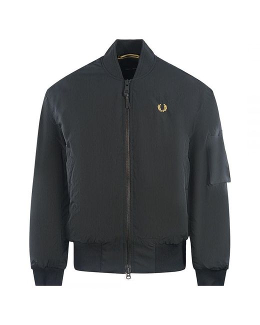 Fred Perry Padded Black Bomber Jacket Polyester/polyamide for men