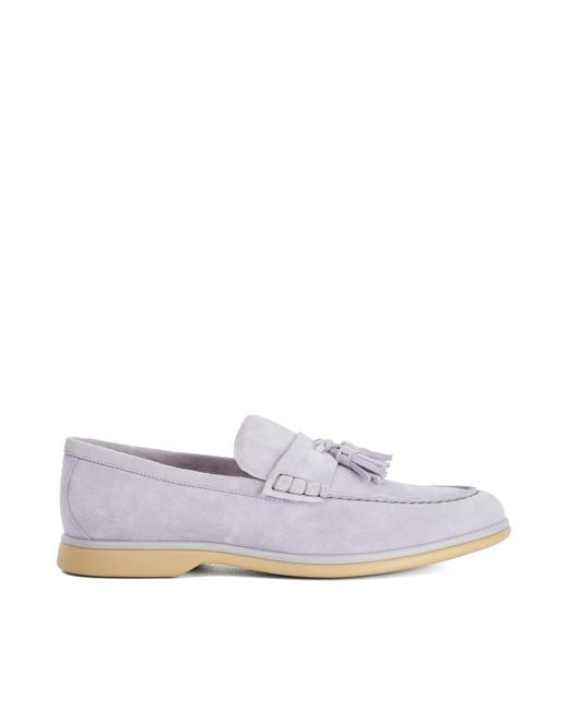 Dune White Broddi Suede Tassel Trim Loafers for men