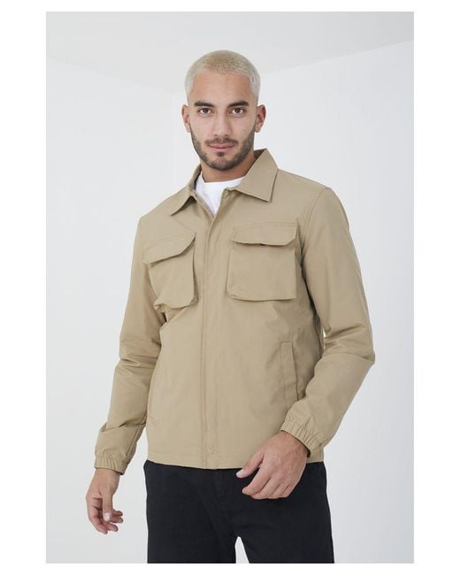 Brave Soul Natural 'Cass' Lightweight Stud Fastening Jacket With Collar for men