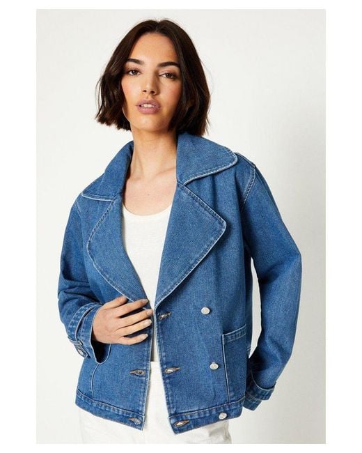 Oasis Denim Short Trench Coat in Blue Lyst UK