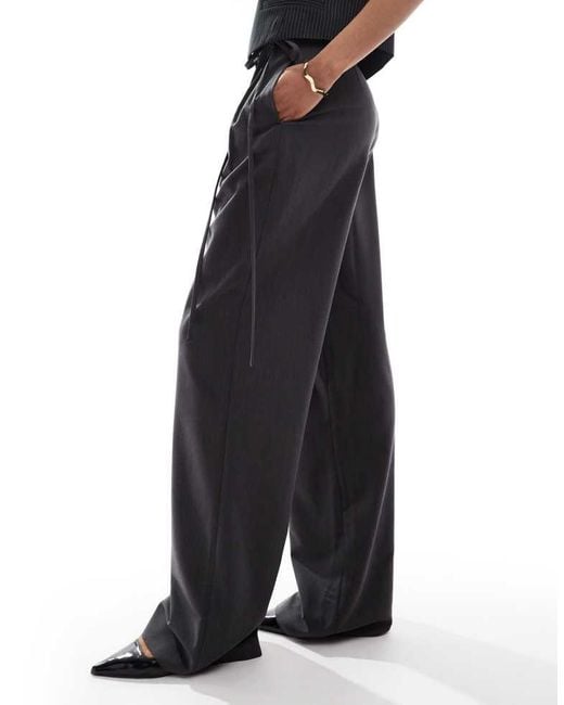 ASOS Black Design Tailored Wide Leg Trousers With Wrap Tie Detail