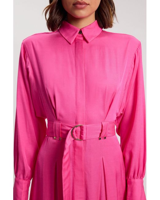 Karen Millen Pink Petite Premium Viscose Linen Woven Shirt Dress With Buckle Belt