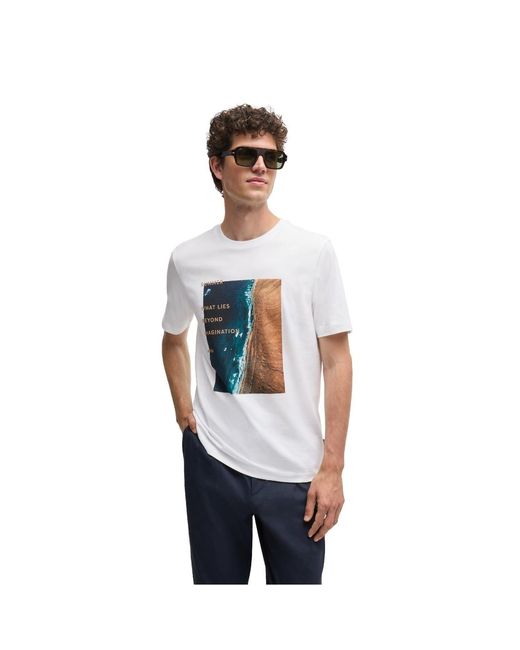 Boss White Text Graphic Crew Neck Short Sleeve Jersey T-Shirt for men