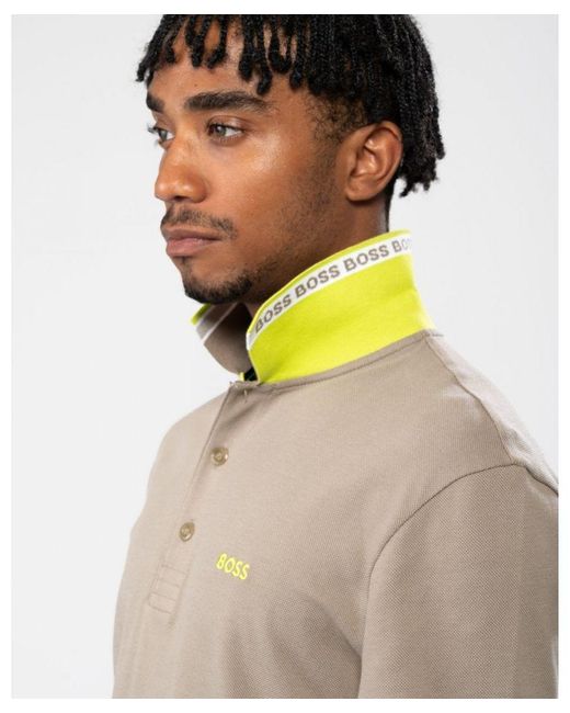 Boss Natural Boss Plisy Branded Collar Long Sleeve Polo Shirt for men