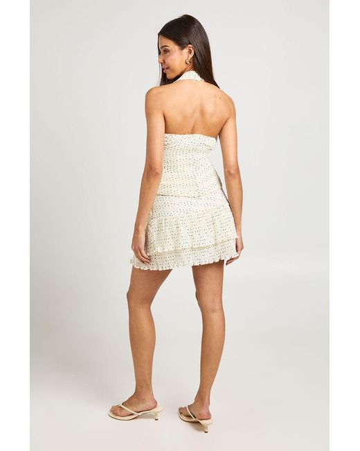 Boohoo White Polka Dot Pleated Halter Corset Top
