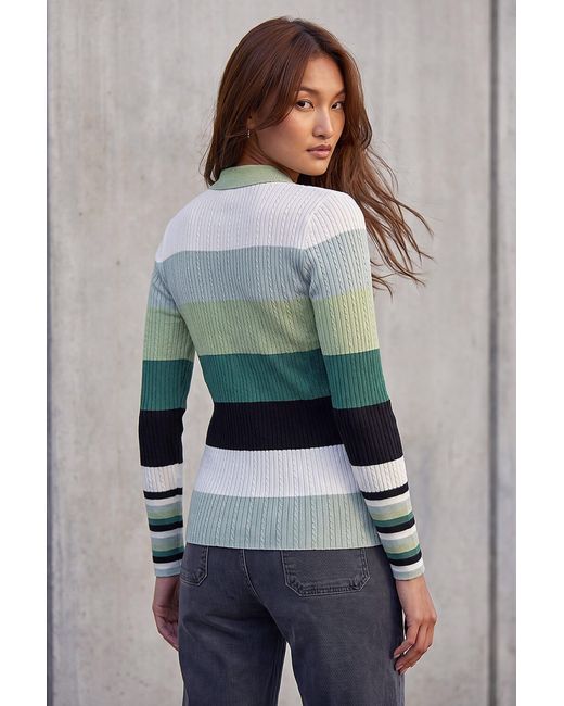 Roman Green Stripe Collar Buttoned Knit