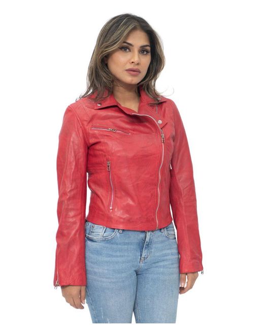 Infinity Leather Red Biker Jacket-Zanzibar
