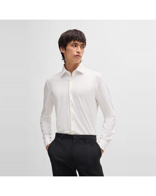 HUGO White Slim Fit Long Sleeve Shirt for men