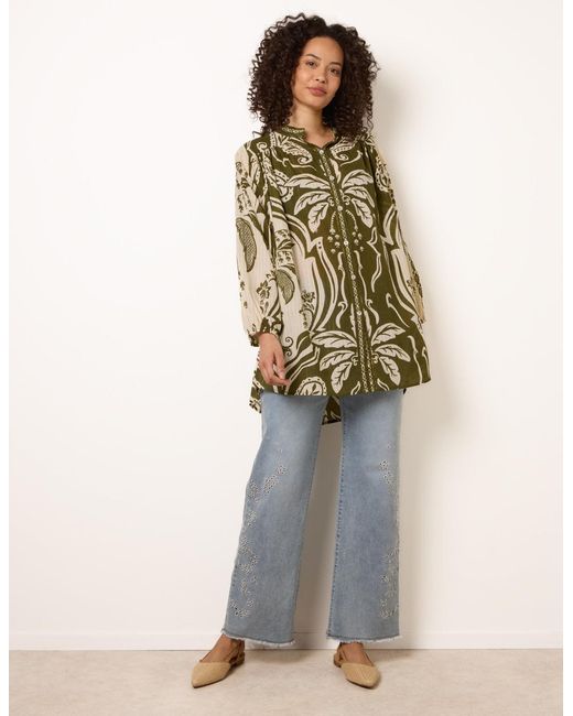 Blue Vanilla Green Tropical Metallic Oversized Shirt