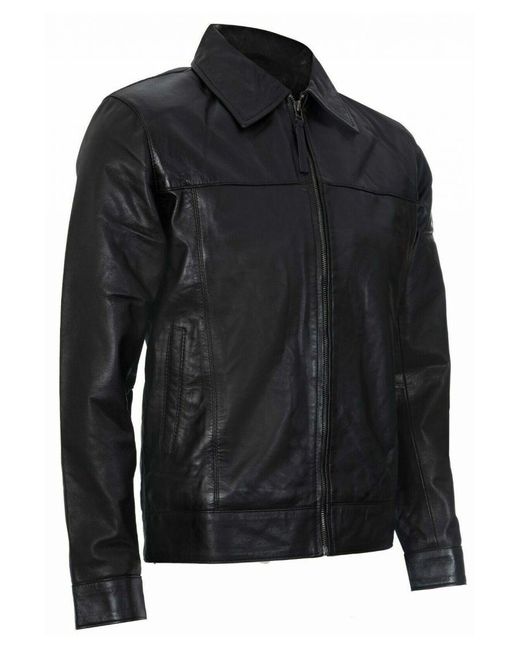 Infinity Leather Black Classic 70S Harrington Jacket for men