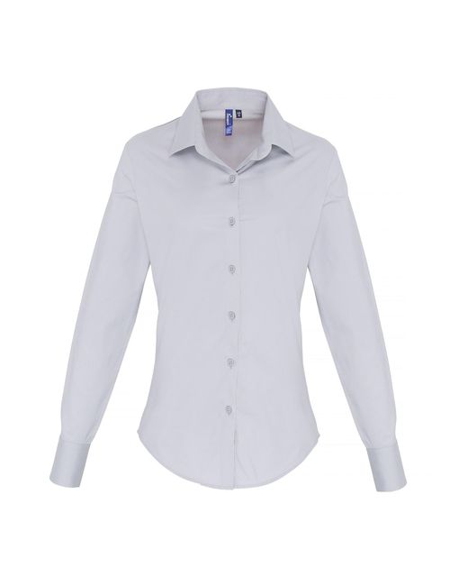 PREMIER Blue Ladies Stretch Fit Poplin Long Sleeve Blouse