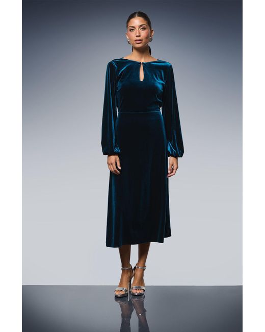 Wallis Blue Velvet Cowl Back Midi Dress