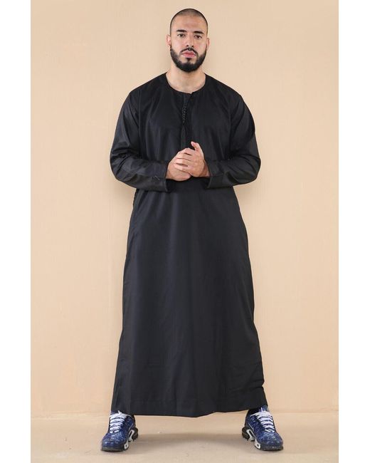 Thobez Black Thobe Jubba Saudi Islamic Arab Eid Emirati Kaftan Jubbah Tassel Robe for men