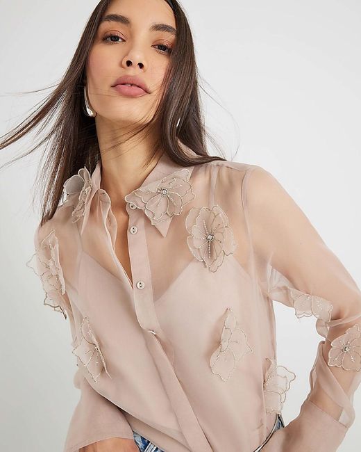 River Island Natural Shirt Embellished Flower