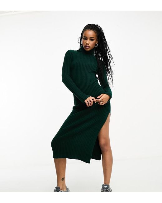 ASOS Green Design Knitted Maxi Dress With High Neck And Side Split