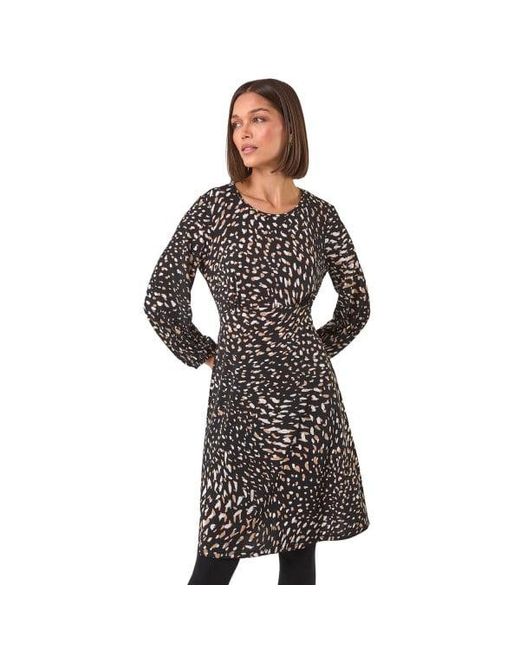 Roman Black Speckled Print Stretch Dress