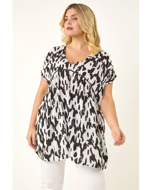 Roman White Curve Ladder Printed Top