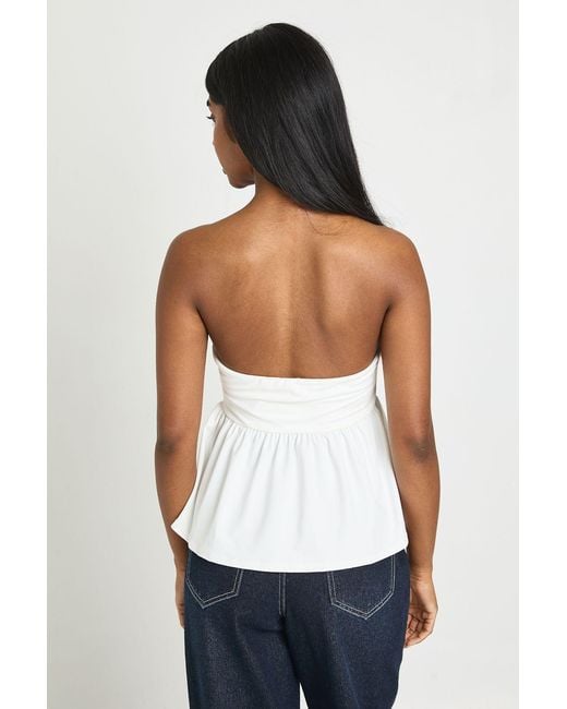Boohoo White Ruched Bust Peplum Bandeau Top