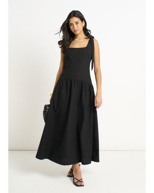 Gini London Black Linen Mix Drop Waist Midi Dress